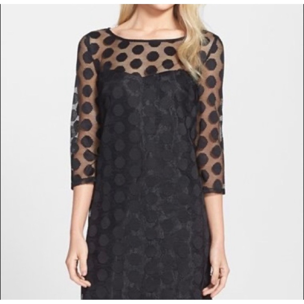 Betsey Johnson Dress Size 2 Black Polka Dot Sheer Mesh Overlay Party Dress Retro